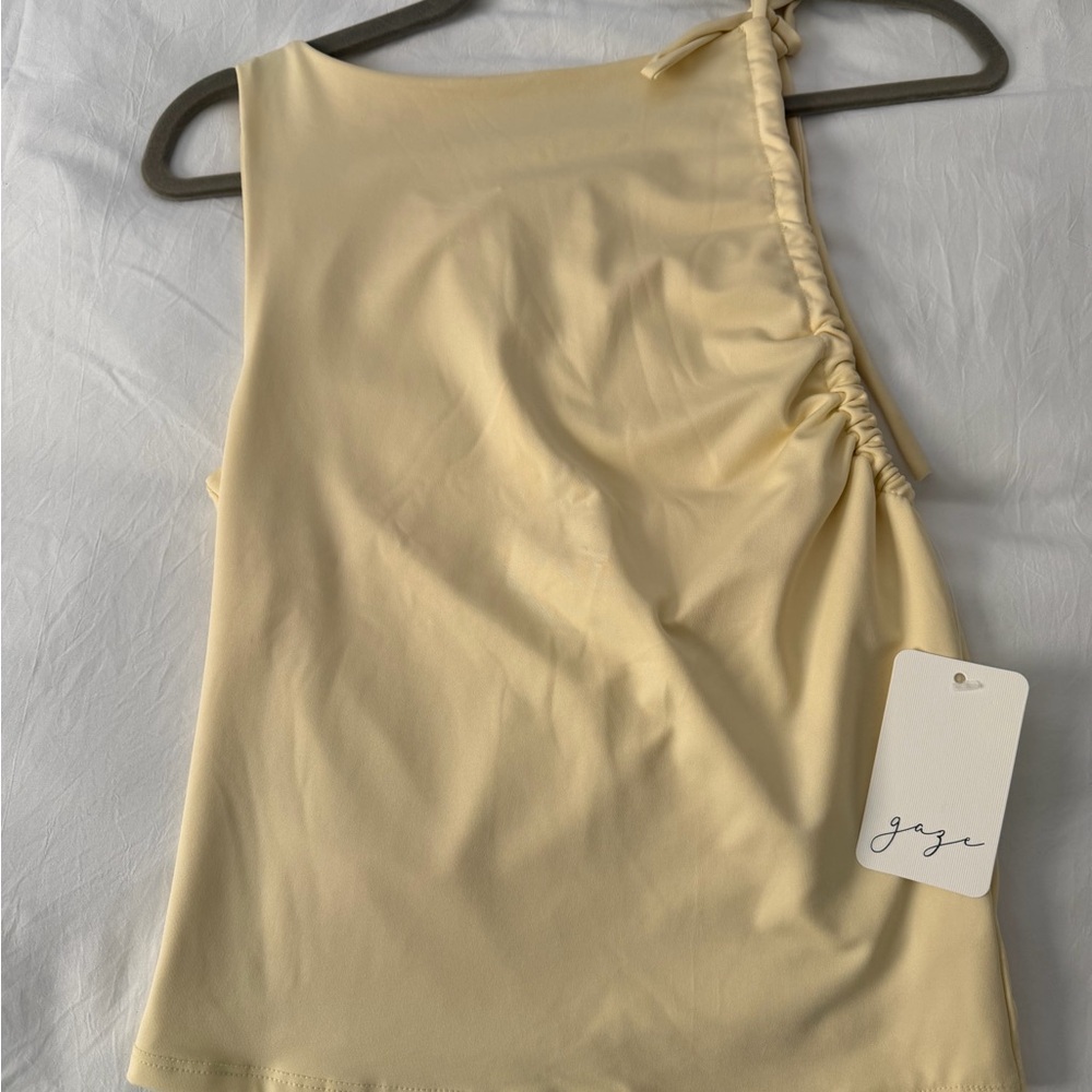 gaze One-Shoulder Ruched Tank - Soft Yellow